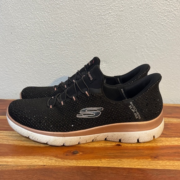 Skechers Black Rose Gold Slip-ins Memory Foam Sneakers Walking Athletic - Picture 8 of 14